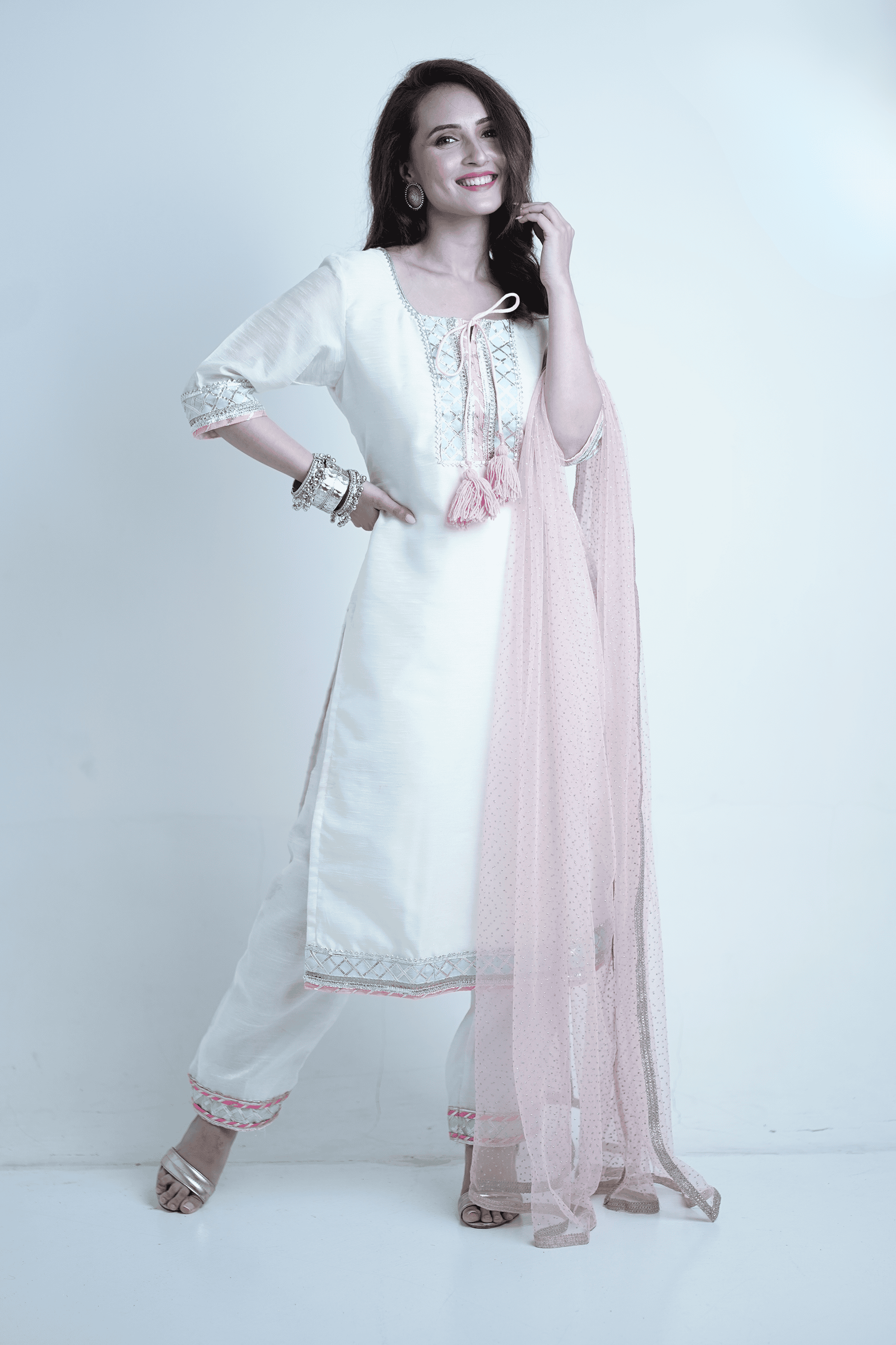 Off White Designer Kurta Pant Set for Women